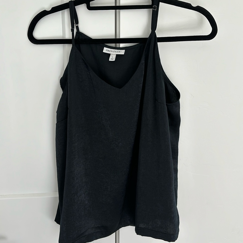 Prologue black silky tank with adjustable straps